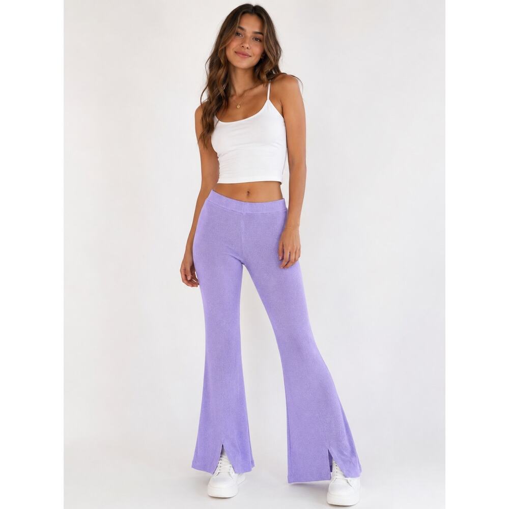 Callahan Knit Lavender Flare Pants Ribbed Stretch Pull On Boho Y2K